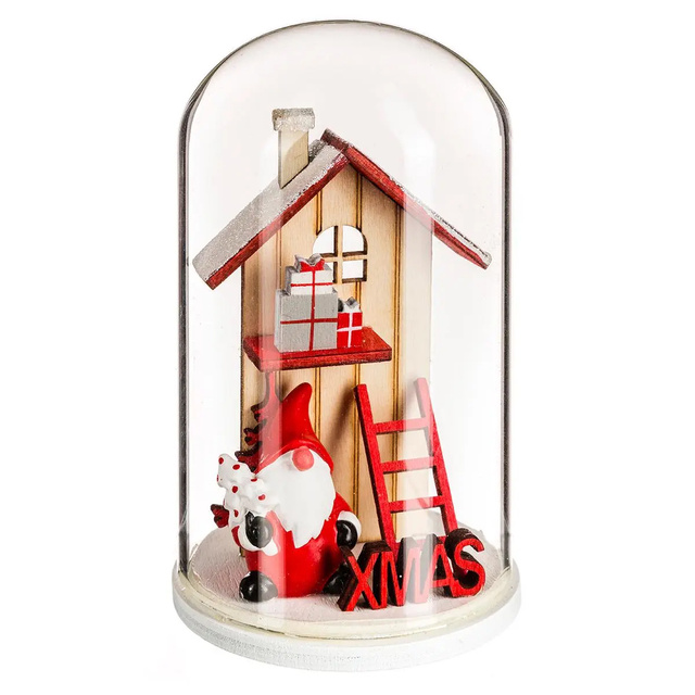 Glob de sticlă cu o casă de Crăciun din lemn, 12 cm