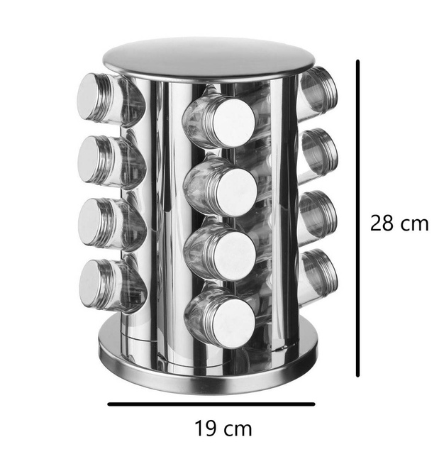 Raft metalic pentru condimente + recipiente din sticlă - 17 elemente incluse