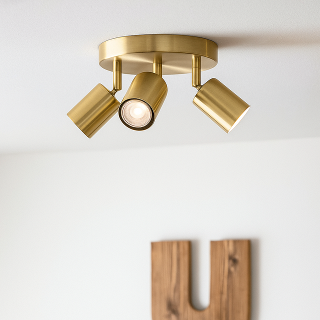 Lămpi de tavan VICO, abajururi metalice, 3 puncte, aurii