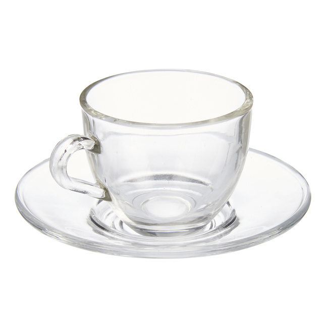 Cesti espresso din sticla cu farfurioare, 6 bucati, 85 ml