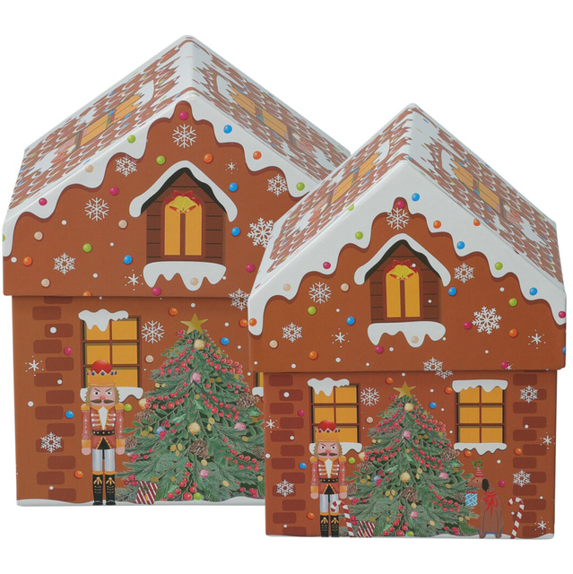 Cutii de Crăciun în formă de casă, set de 2 buc., maro închis