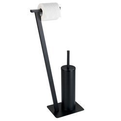 Perie WC cu suport hartie igienica LIRIO, Negru, 68x30x15 cm, WENKO