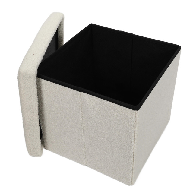 Taburet bouclé cu spațiu de depozitare BINI, 38 x 38 x 38 cm