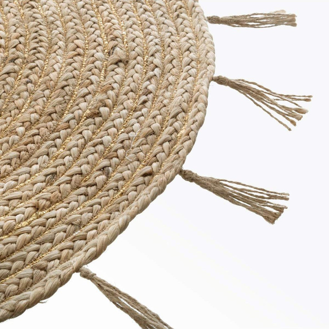 Covor decorativ din iută, Ø 80 cm, rotund cu franjuri