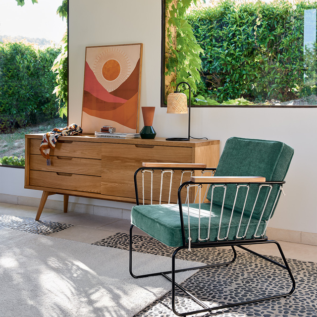 Veioza ALI, abajur din bambus impleit, 16 cm