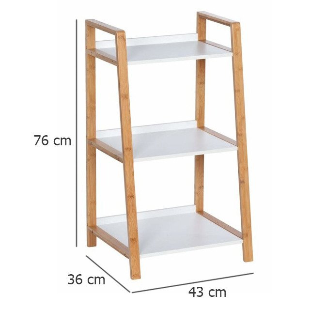 Bibliotecă pe trei niveluri FINJA albă cu elemente din bambus, Wenko