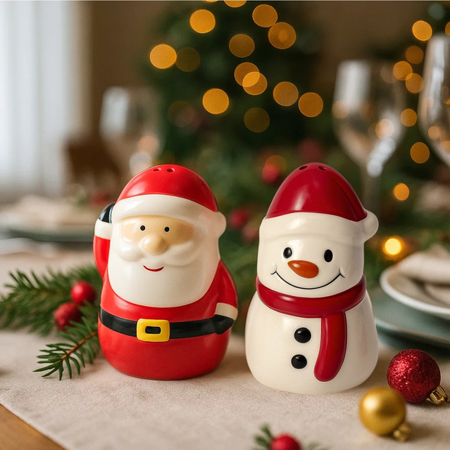 Săculețul de sare și piper NOELUNE Moș Crăciun și omulețul de zăpadă