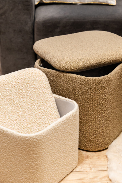 Set 2 scaune puf cu spatiu de depozitare bouclé DANI