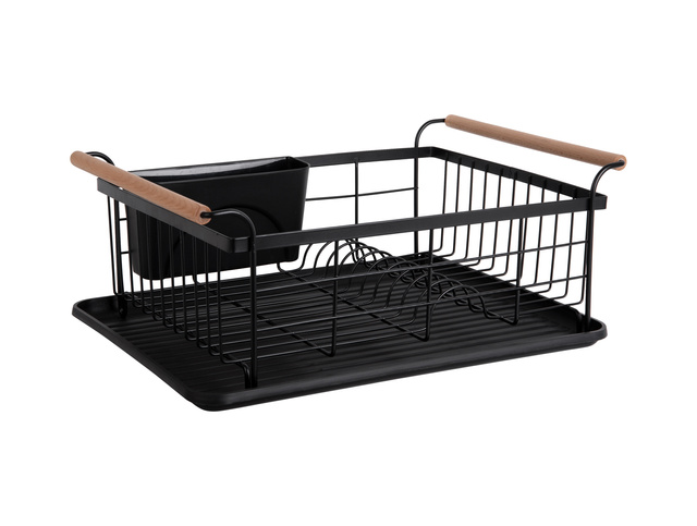 Uscător de vase negru ACCENT, mânere din bambus, 29,5 x 18,5 x 43 cm