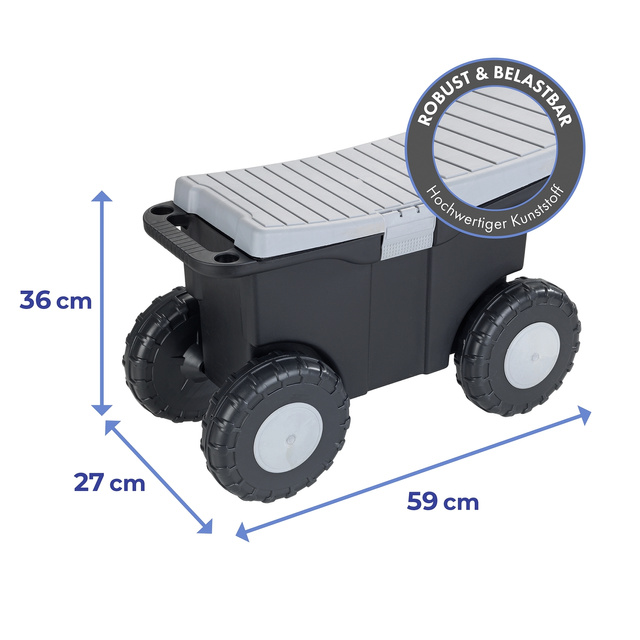 Cărucior de grădină XXL, cu șezut și spațiu de depozitare 15 l, Maximex