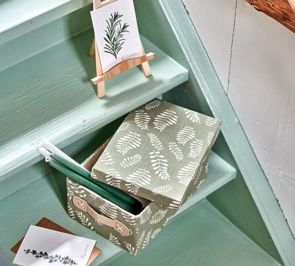 Cutie depozitare cu capac, bumbac, motiv frunze