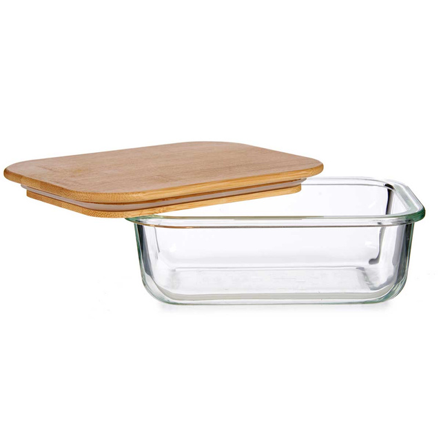 Recipient din sticlă pentru alimente cu capac din bambus etans
