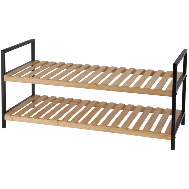 Raft pentru pantofi, 2 niveluri, cadru din bambus și metal, 70 x 30 x 32 cm