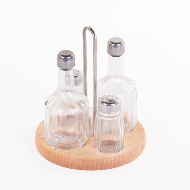 Set pentru condimente, cu dozator de sticlă pentru oțet și ulei
