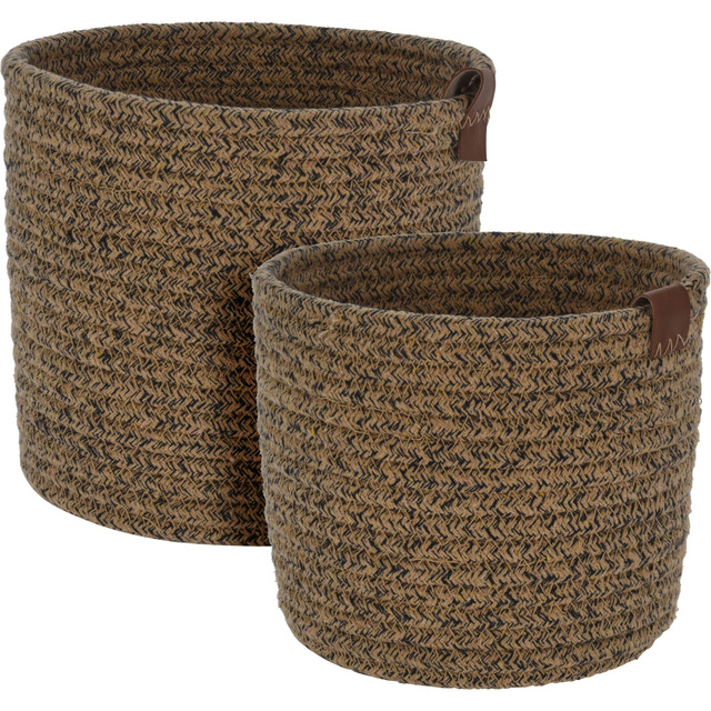 Coșuri rotunde de depozitare, împletite din bumbac, 2 bucăți