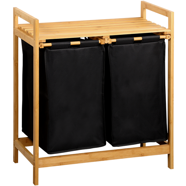 Cos de rufe din bambus, doua compartimente, 64 x 73 cm