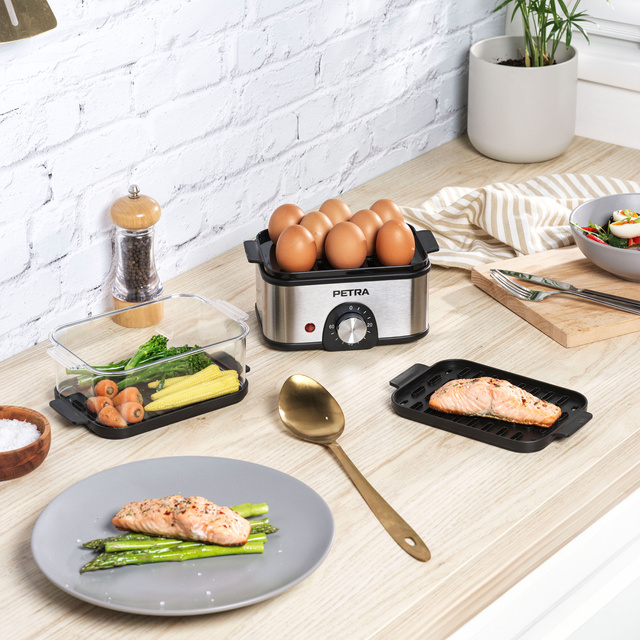 Aparat de gătit cu aburi cu 3 niveluri PETRA, 500 W, 3 l