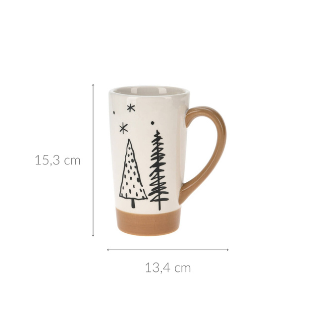 Cana mare de iarnă cu motiv de brăduți, 520 ml