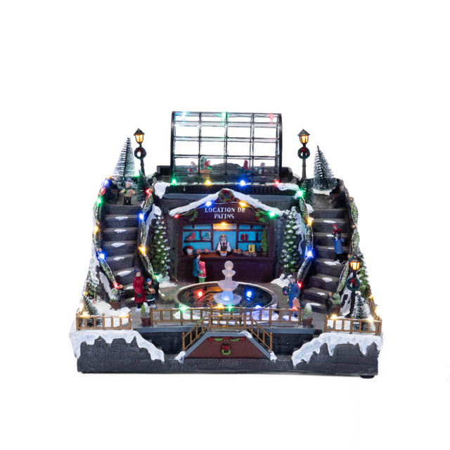 Figurina scena de Craciun, patinoar cu iluminare cu LED