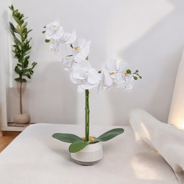 Orhidee artificiala alba in ghiveci CLERA, 52 cm