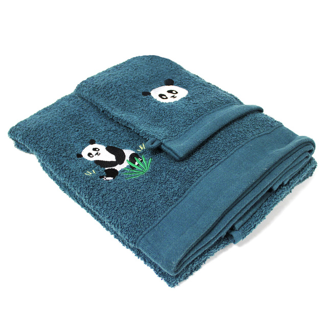 Set de baie cu broderie, manusa cu prosop 70 x 130 cm