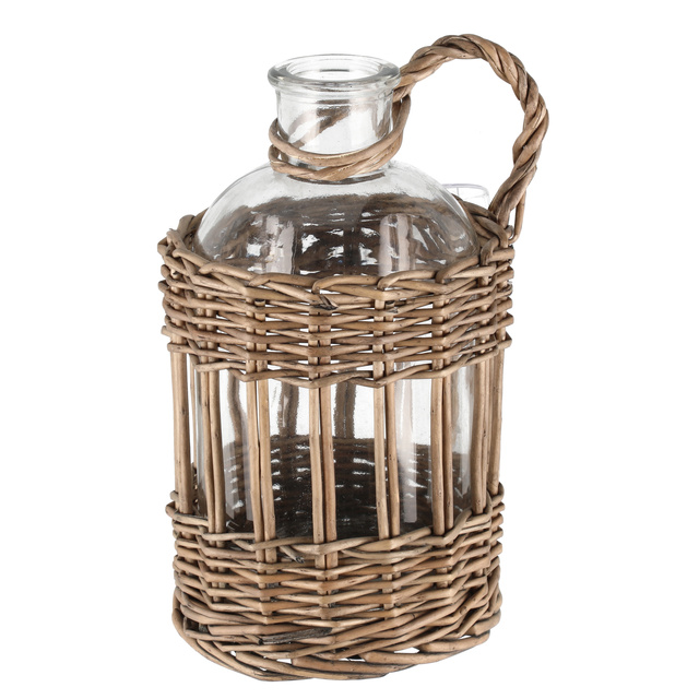 Sticla de sticla cu maner din rachita, 20 cm