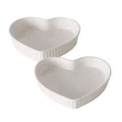 Set 2 forme de  copt ceramice  in forma de inima,  alb