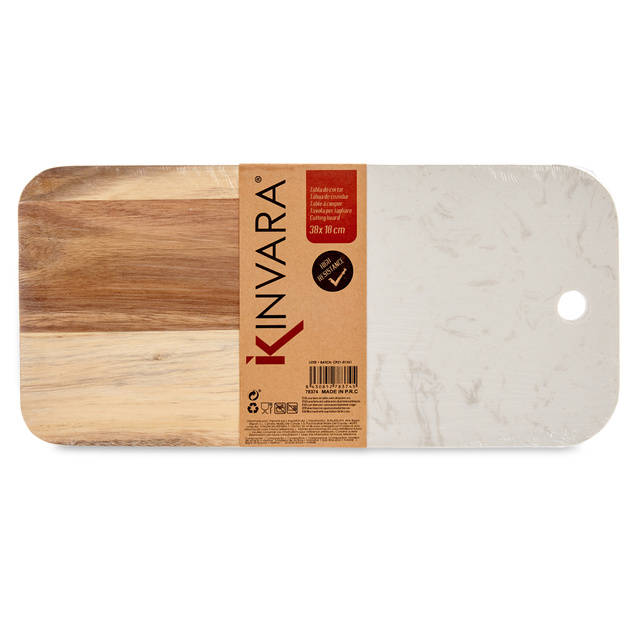 Tava de servire, marmura si lemn, 38 x 18 cm