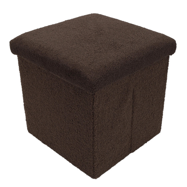 Taburet bouclé cu spațiu de depozitare BINI, 38 x 38 x 38 cm