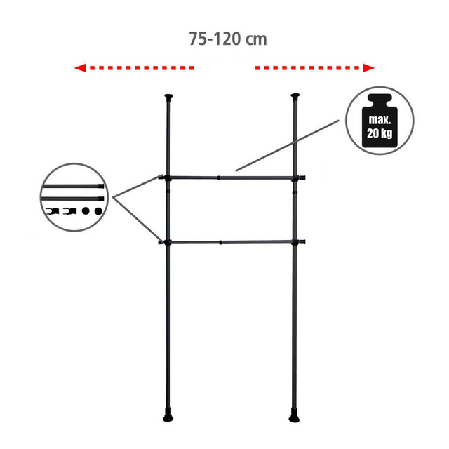 Șină de garderobă, șină de îmbrăcăminte HERKULES 2 bucăți, 75-120 cm, WENKO