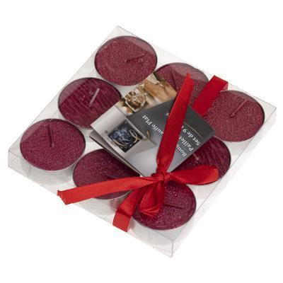 Set 9 lumânări rosii cu sclipici