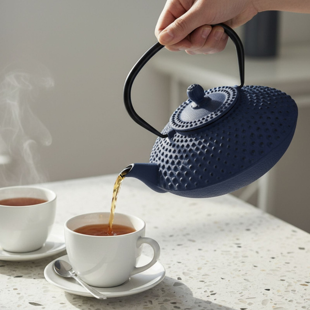 Ceainic din fontă cu infuzor MIKA, 1250 ml, bleumarin