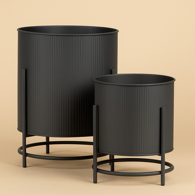 Suporturi metalice pentru ghivece OMEE, 2 bucăți, Ø 17 + Ø 20 cm, negru