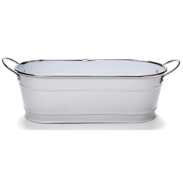 Husa ghiveci din zinc, alb, 11 x 32,5 x 10,5 cm