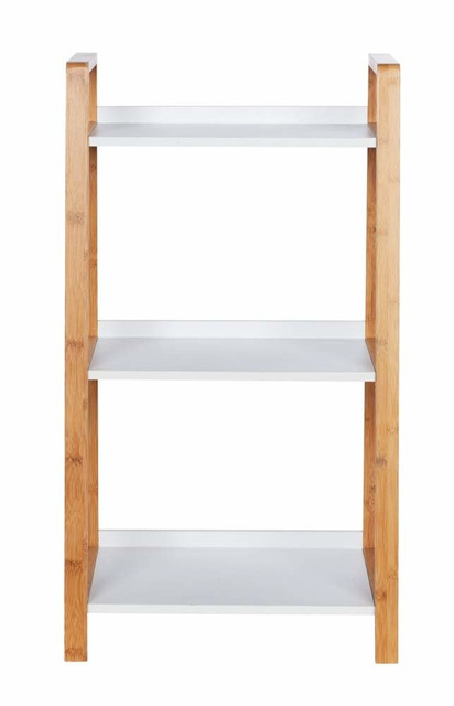 Bibliotecă pe trei niveluri FINJA albă cu elemente din bambus, Wenko