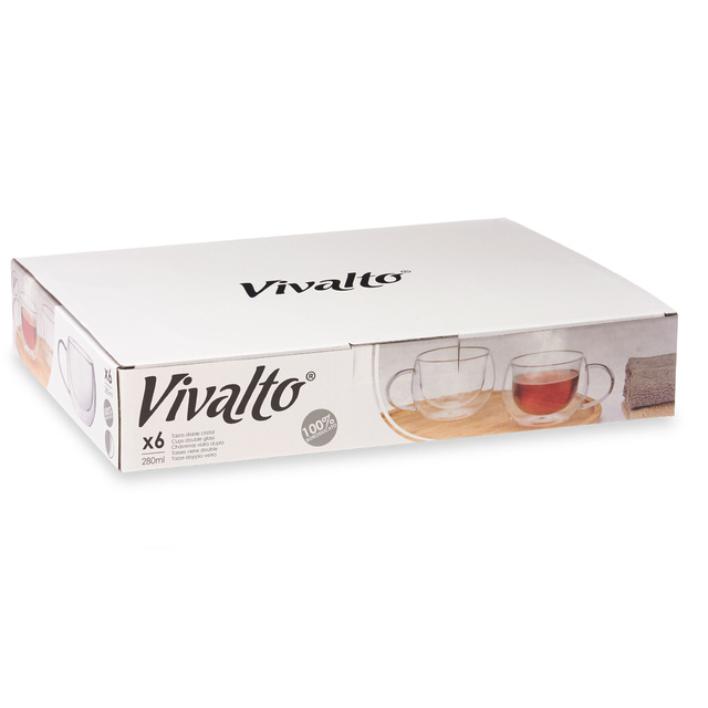 Set cani termice pentru cafea sau ceai, pereti dubli, 6 cesti, 280 ml