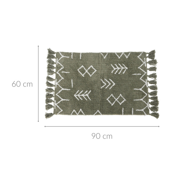 Covor verde cu ciucuri, 100% bumbac, model etno