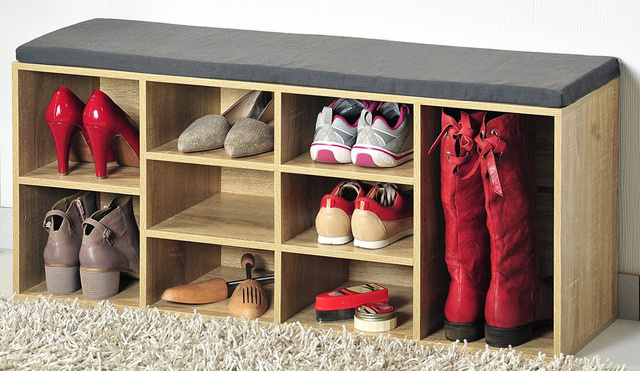 Organizator incaltaminte Kesper, Lemn/Textil, 10 compartimente, Maro