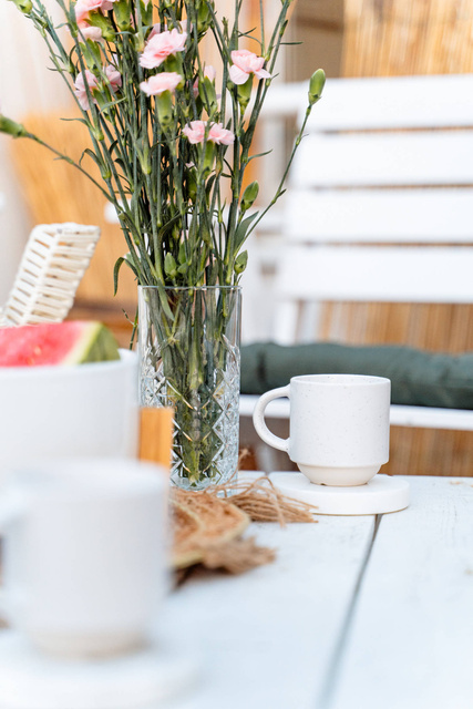 Set 4 cesti ceramice Lana cu suport, 200 ml