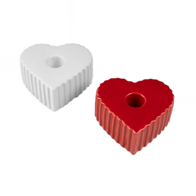 Suport de lumanare din ceramica in forma de inima Anima, pentru lumanare lunga, 4 x 9 cm