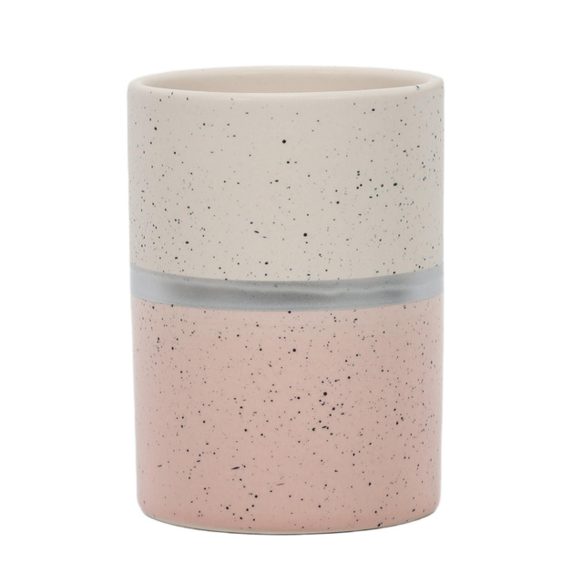 Pahar pentru periute de dinti din ceramică, alb/roz, 7 x 10 cm