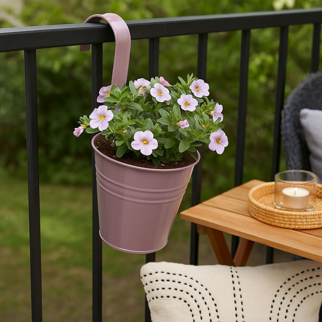 Husa din zinc pentru ghiveci cu carlig, 13 x 13,5 cm