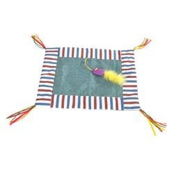 Covoraș de joacă pentru pisici cu ciucuri și șoarece, 45 x 35 cm