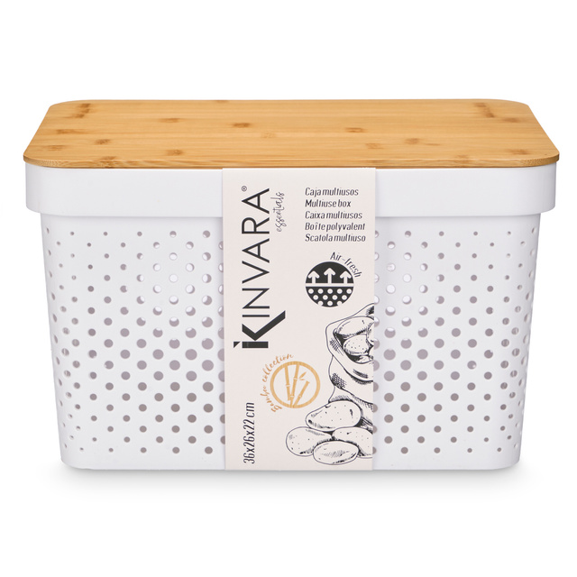 Recipient mare din plastic cu capac din bambus, 36 x 26 x 22 cm