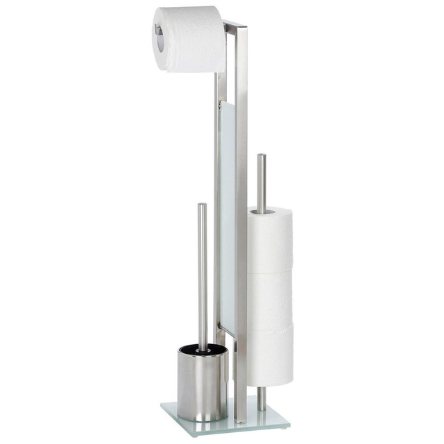 Suport pentru hârtie igienică și perie de toaletă, RIVALTA - 3 în 1, WENKO, argintiu mat.