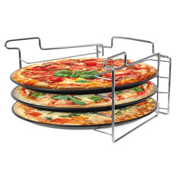 Set de gătit pizza: 3 tăvi metalice + suport