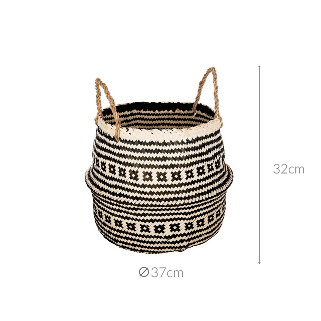 Coș din iarbă de mare cu motiv etnic, 35 x 30 cm