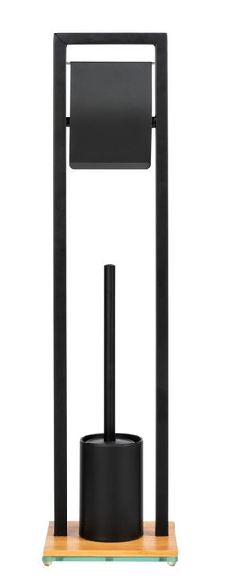 Suport pentru hartie igienica cu perie de toaleta BAMBOO, cu baza din bambus, negru, Wenko