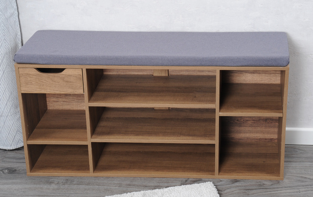 Dulap pentru pantofi cu sertar și loc moale pentru șezut, 101 x 29 x 48 cm, maro