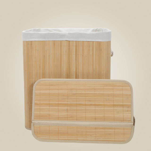 Coș de rufe din bambus, cu două compartimente, 100 l